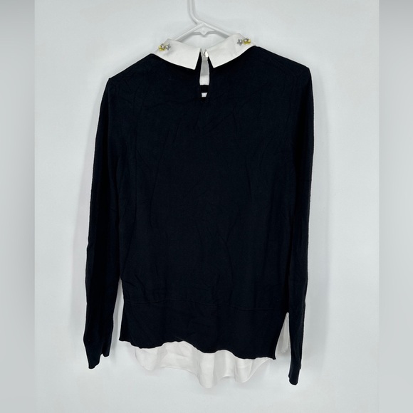 Ted Baker Long Sleeve Black Top with Rhinestone Collar size 2 - Picture 3 of 5